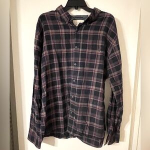 Men Navy and Red Button Down Plaid Shirt